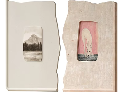 Handcrafted Wooden Photo Frames With Mountain Trees And Deer Images Natural Texture 3d model