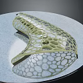 Modern Curved Light Green Pergola Featuring Intricate Honeycomb Structure On Reflective Circular Platform