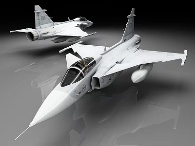 Two White Fighter Jet Scale Models Featuring Detailed Cockpit And Aerodynamic Wing Design 3d model