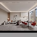 Modern Bright Company Reception Area With White Marble Counter And Large Digital Display Screen