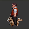 Animated Game Movie Character in Red Vest Cap Standing with Corgi and Fennec Fox