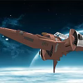 Futuristic Sci Fi Spaceship Design With Pointed Front Brown White Color And Engines