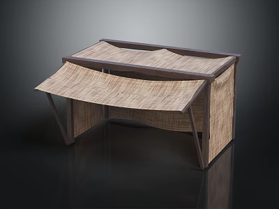 Modern Natural Woven Panel Wooden Frame Double Tiered Side Table Design 3d model