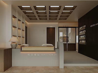 Modern Beauty and Hair Salon Interior With Open Layout Wooden Decor Lighting and Display Shelves 3d model