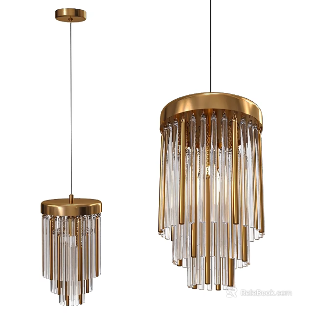 Modern Elegant Golden Chandeliers With Transparent Glass Rods Hanging Design 3d model 