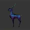Vibrant Blue Purple Gradient Deer With Glowing Antlers And Striped Body On Grey Background