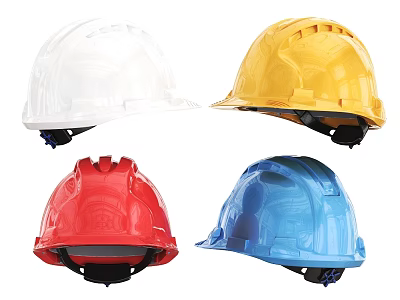 White Yellow Red Blue Safety Hats for Industrial Workplace Protection and Safety 3d model
