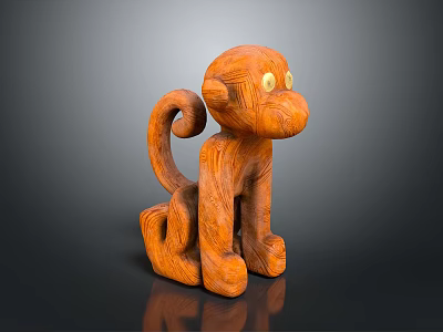 Wooden Monkey Sculpture With Curved Tail And Detailed Texture On Smooth Surface 3d model