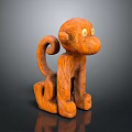 Wooden Monkey Sculpture With Curved Tail And Detailed Texture On Smooth Surface