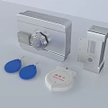 Electronic Lock Set With Silver Body Blue Key Fobs And Emergency Device