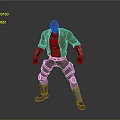 3D Action Character Model With Red Helmet Brown Jacket Gray Pants And Metal Leg Guards