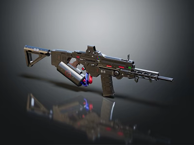 Modern Tactical Assault Rifle With Silencer Scope Magazine And Metallic Finish 3d model