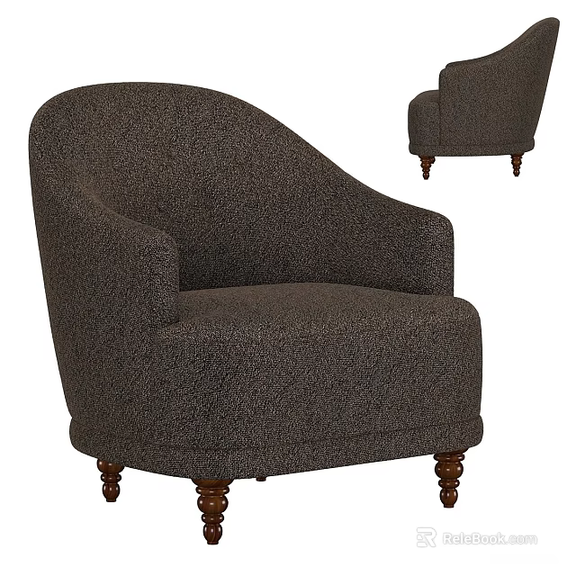 Cozy Dark Gray Single Sofa With Armrest Velvet Fabric And Wooden Legs 3d model 