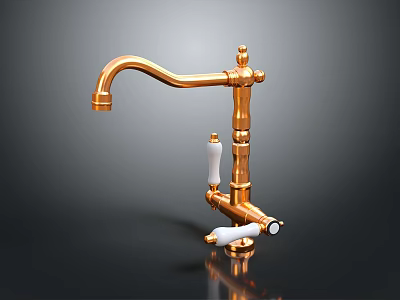 Elegant Vintage Golden Faucet With White Handles Shiny Surface For Kitchen Sink 3d model