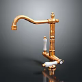 Elegant Vintage Golden Faucet With White Handles Shiny Surface For Kitchen Sink