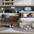 Cozy Modern Tatami Bedroom Interior With Desk Chair Bookshelf Window Toys And Warm Lighting