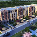 Elegant Townhouse Row With Classic Architecture Lush Gardens And Cherry Blossom Trees