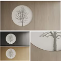 Sofa Background Wall With Round Tree Art And Wooden Panel Design 3d model