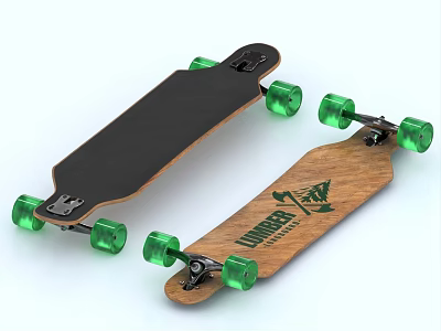 Sports Equipment Skateboards with Black Wooden Decks and Green Wheels Lumber Design 3d model