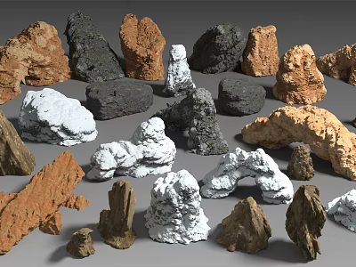 Natural Stone and Wood Samples with Various Textures Colors and Shapes 3d model
