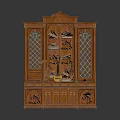 Antique Wooden Cabinet with Glass Doors and Carved Decorative Shelves Classic Design