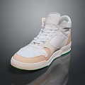 Modern White And Beige High Top Sneakers With Leather Suede And Green Sole