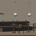 Modern Banquette Sofa Interior With Table Two Chairs And Pendant Lights 3d model