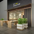 Contemporary Restaurant Interior Design With Long Wooden Tables And Geometric Wall Patterns