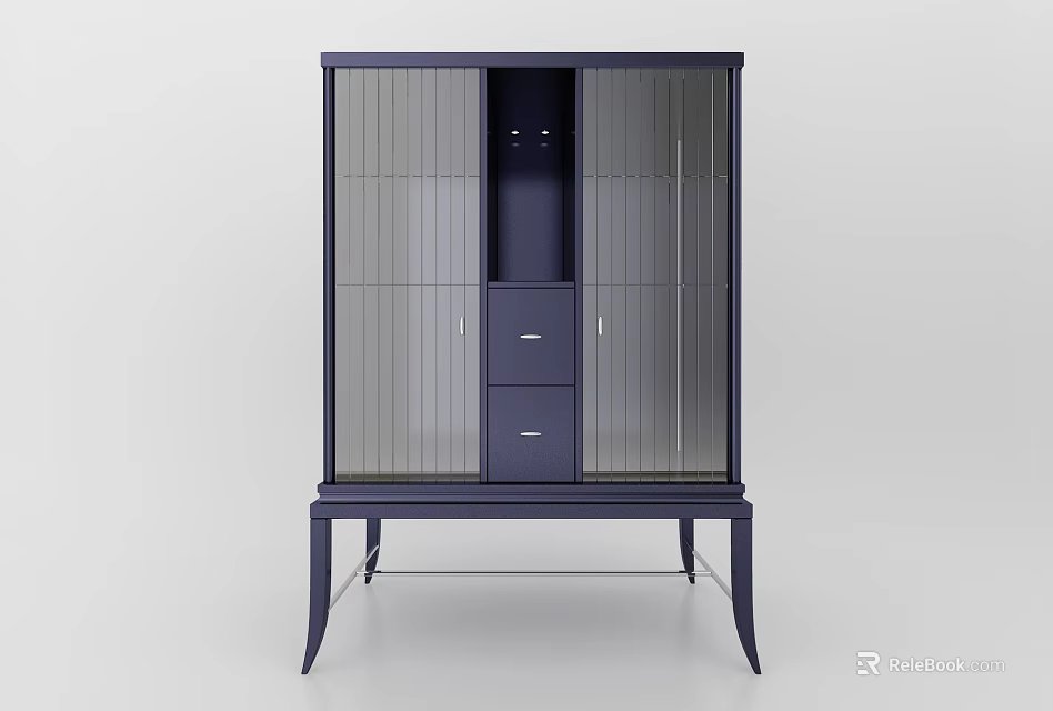 Modern Minimalist Display Cabinet With Glass Doors Drawers And Slim Legs 3d model 