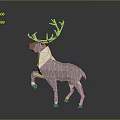 Low Poly Reindeer Sculpture Design With Antlers And Brown White Color