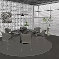 Modern Dining Table and Chair Combination Round Six 3d model
