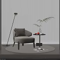 Modern Single Sofa Living Room Interior With Floor Lamp Side Table Plant And Round Rug 3d model