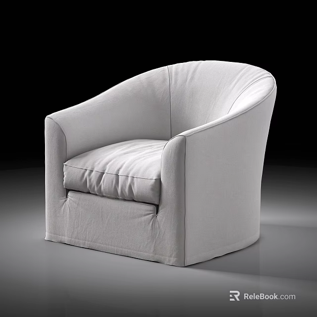 White Single Sofa With Modern Design Comfortable Upholstered Seats And Rounded Arms 3d model