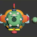 Colorful Cartoon Submarine Toy Featuring Green Top Yellow Body And Small Companion Figure