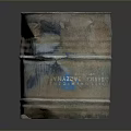 Rusted Metal Barrel With White Lid And Blue Text On Dark Background