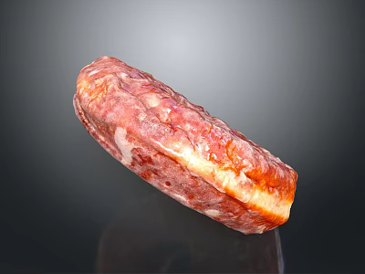 Appetizing Cured Salami Slice with Red and White Marbled Texture and Glistening Surface 3d model