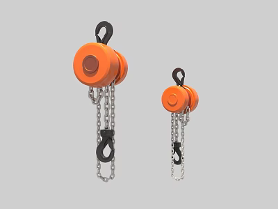 Industrial Equipment Orange Chain Lifting Block And Tackle Two Units 3d model