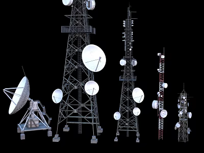 Various Types of Telecommunication Towers With Satellite Dishes And Antennas 3d model