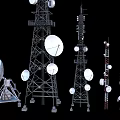 Various Types of Telecommunication Towers With Satellite Dishes And Antennas