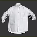 White Shirt With Collar Long Sleeves And Chest Pocket Displayed On Flat Surface