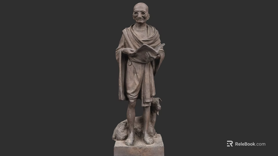Man Statue In Traditional Robe Holding Book Standing On Stone Base 3d model 