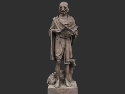 Man Statue In Traditional Robe Holding Book Standing On Stone Base 3d model