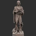 Man Statue In Traditional Robe Holding Book Standing On Stone Base