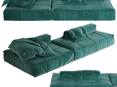 Teal Velvet Sectional Sofa with Plush Cushions and Spacious Seating Design 3d model