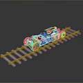 3D Rendered Metallic Car Chassis Frame With Engine And Wheels On Track Structure