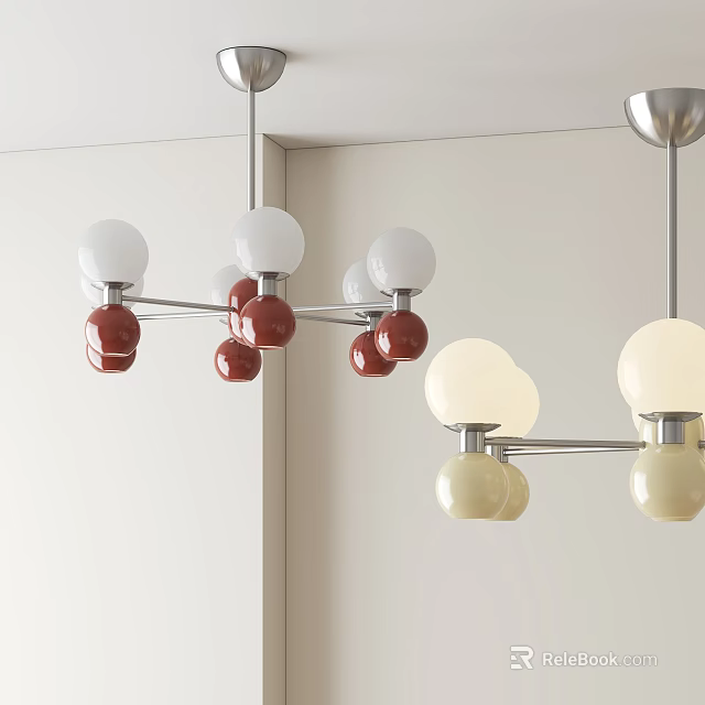 Modern Contemporary Chandelier With Spherical White Red Beige Balls For Home Interior 3d model 