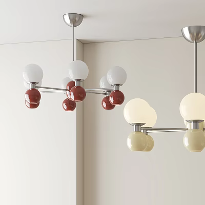 Modern Contemporary Chandelier With Spherical White Red Beige Balls For Home Interior 3d model