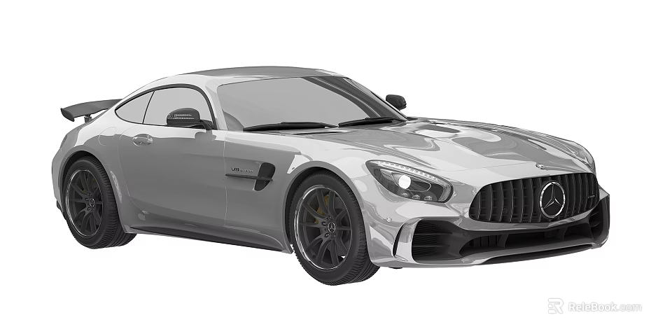 Silver Mercedes AMG Sports Car With Two Door Design And Black Rims 3d model 