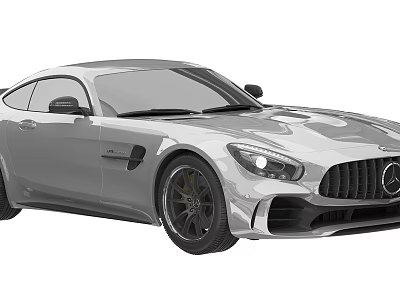 Silver Mercedes AMG Sports Car With Two Door Design And Black Rims 3d model