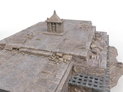 Ancient Stone Platform Featuring Small Pavilion Stone Bricks And Metal Grid 3d model